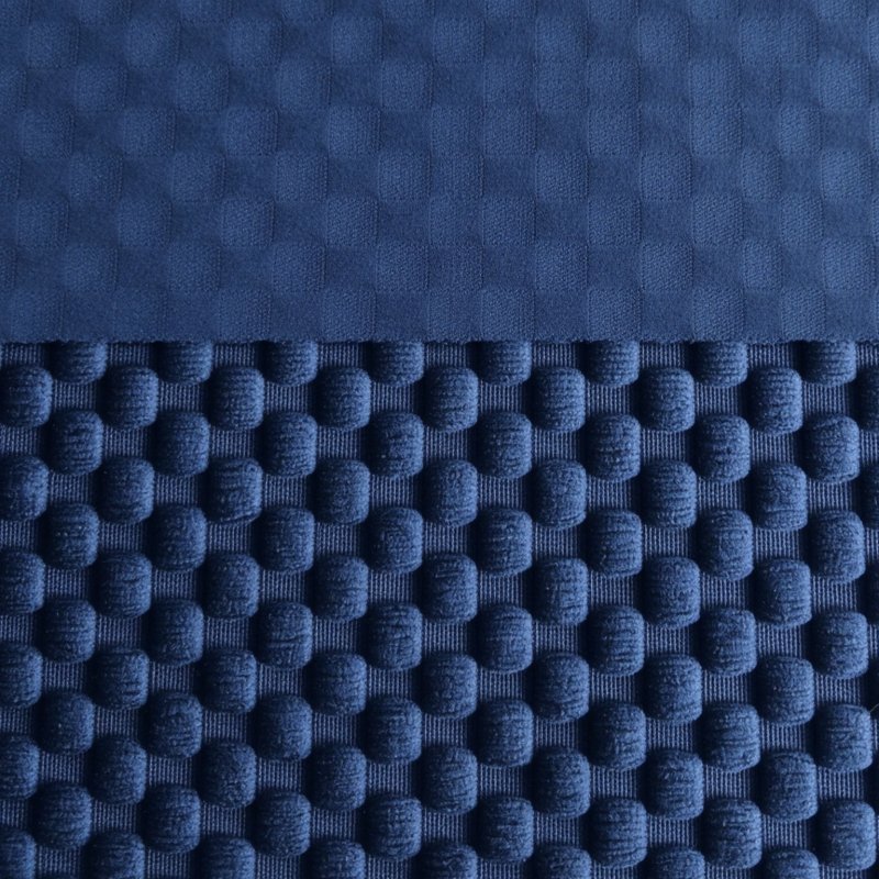 Custom Woven Fabric Development 13 Special weave construction in 75D plus 40D polyester spandex with 150D and 300D polyester DTY in the weft