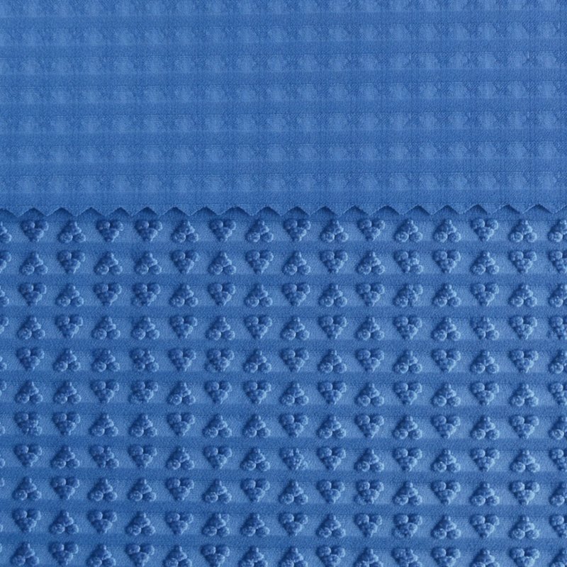 Custom Woven Fabric Development 16 Special weave construction in 75D plus 40D polyester spandex with 160D polyester air-textured yarn in the weft