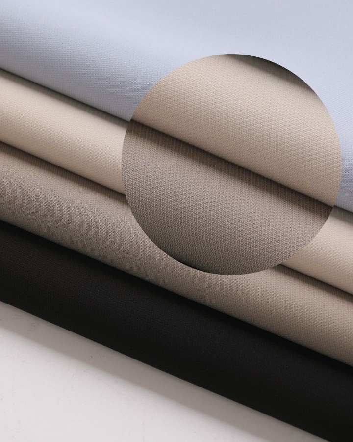 Polyester 4-way stretch fabric rolls, single layer and bonded, in stock at the mill