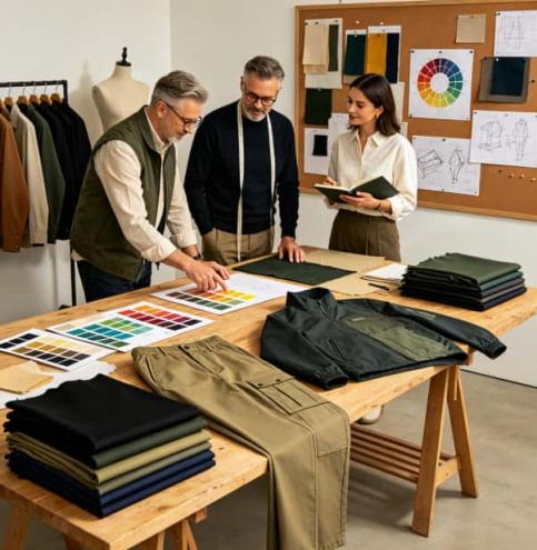 designer_examines the-stretchable fabri